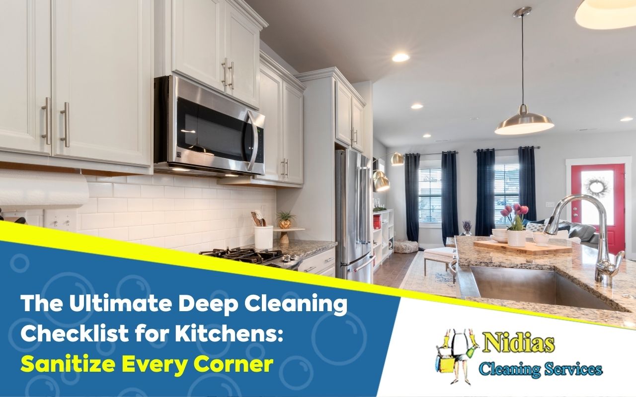 Supplies prepared for the Deep Cleaning Checklist for Kitchens